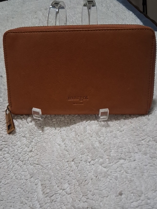 margot New York Zip-Around Leather Wallet with Gold Zipper Pull